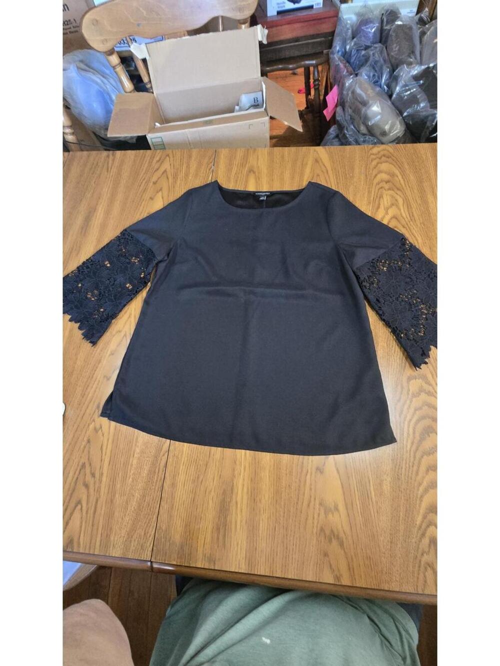 Banana Republic Black Top with Lace Sleeves, Size M